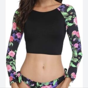 Floral Long Sleeve Bikini Top Juniors L With Measurements